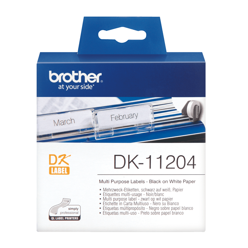 Genuine Brother DK-11204 Label Roll – Black on White, 17mm x 54mm